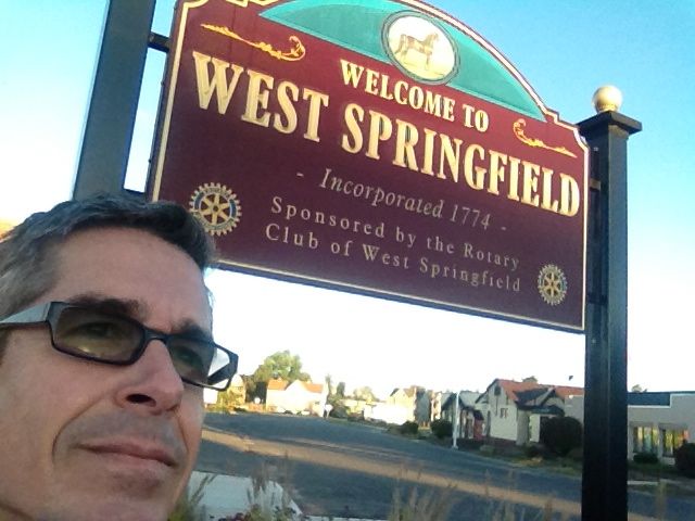 The sunrise is just beginning to touch the West Springfield sign...