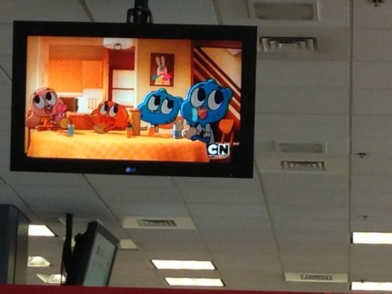 Watching Cartoon Network at airport