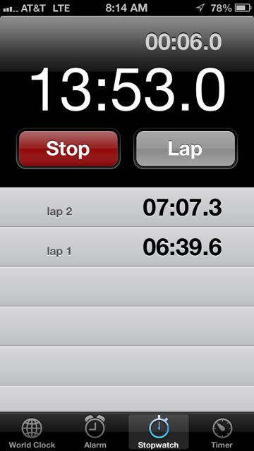 iPhone screen shot of 5k mile splits