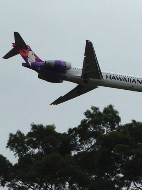 Low flying Hawaiian Air jet over Hilo