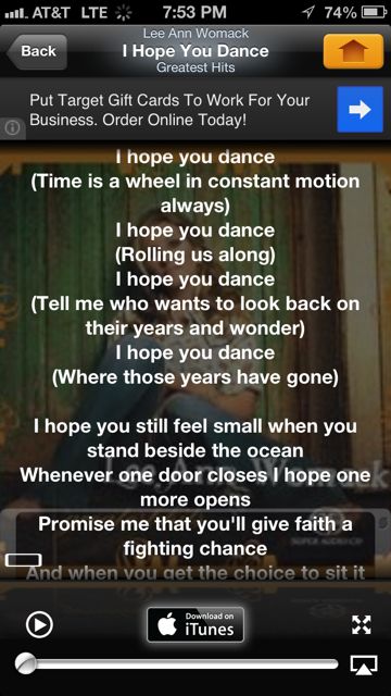 Screen shot of I Hope You Dance lyrics