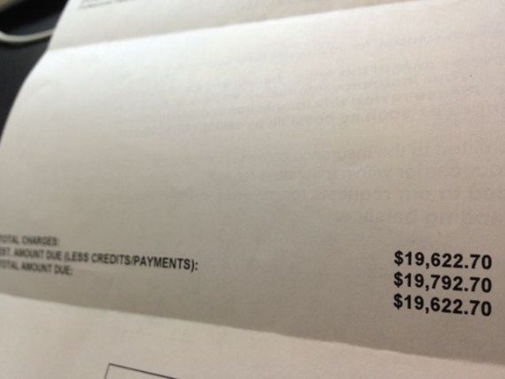 Photo of hernia repair bill totaling almost $20k