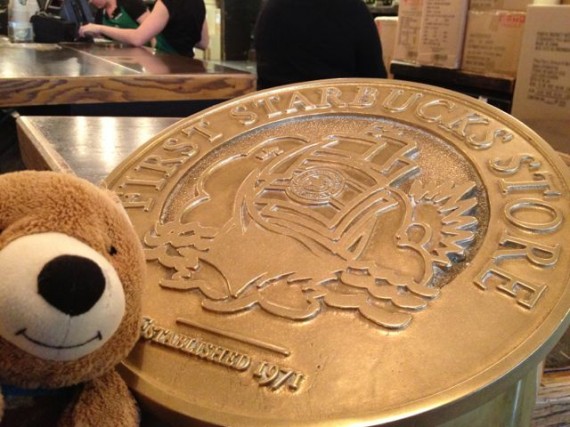 Teddy Bear at First Starbucks store plague