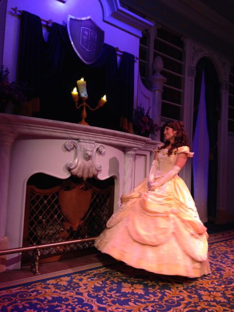 Belle and Lumiere at intimate Disney character greeting