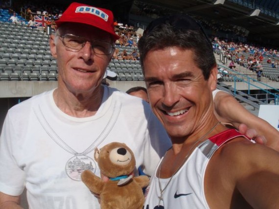 Guido Muller (L), Germany M70-74 400m world record holder with, Jack (C) and jeff noel (R)