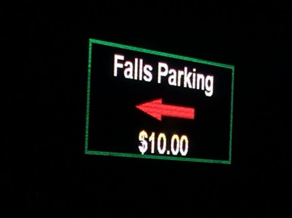 Niagara Falls parking sign at night