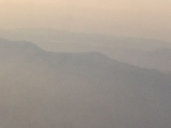 Southern California mountains at dusk from Delta jet