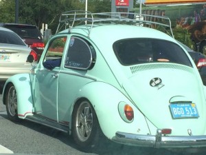 Light blue antique VW Bug near Disney World