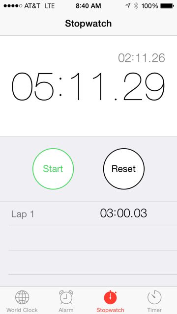iPhone stopwatch mile time