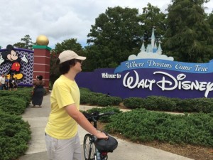 Local teenager riding bike to Disney World entrance