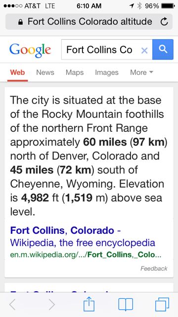 Fort Collins altitude stats