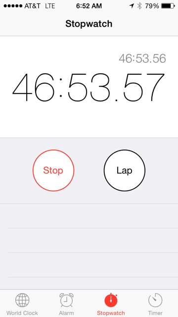 iPhone Stopwatch reading