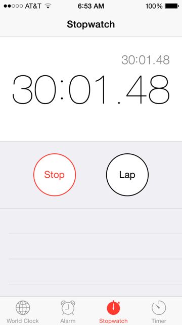 Stopwatch screen shot from iPhone