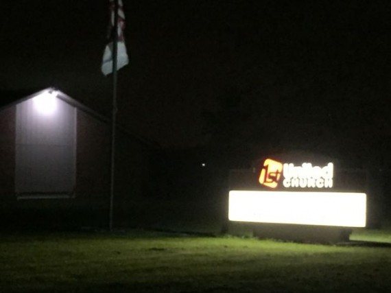 Church sign at night