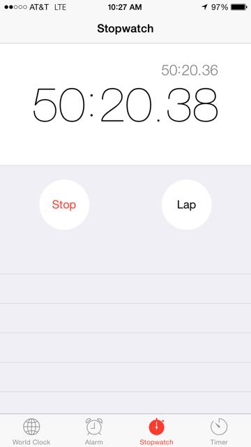 iPhone stopwatch screen shot