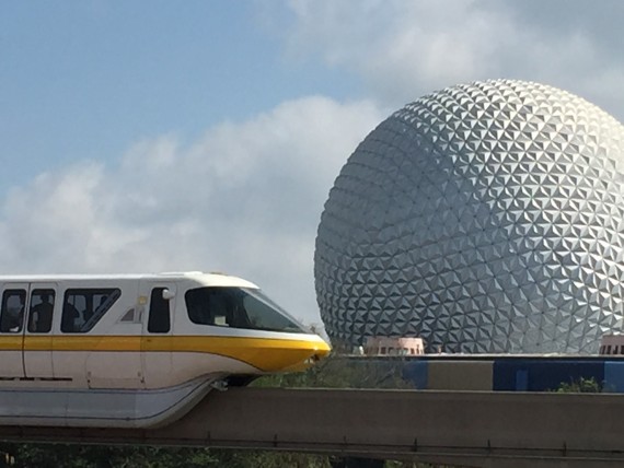 Epcot's Spaceship Earth and Monorail Yellow