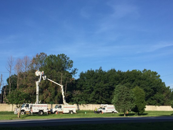 Duke Energy Trucks repairing restoring residential electric