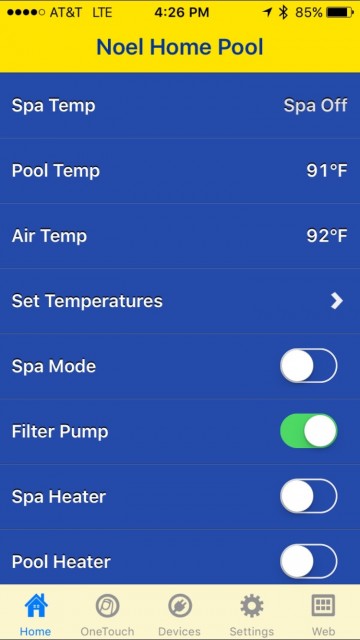iAqualink Pool app screen shot