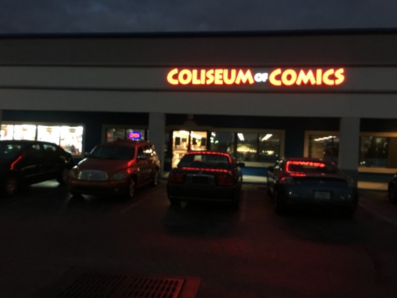 Coliseum of Comics exterior at night