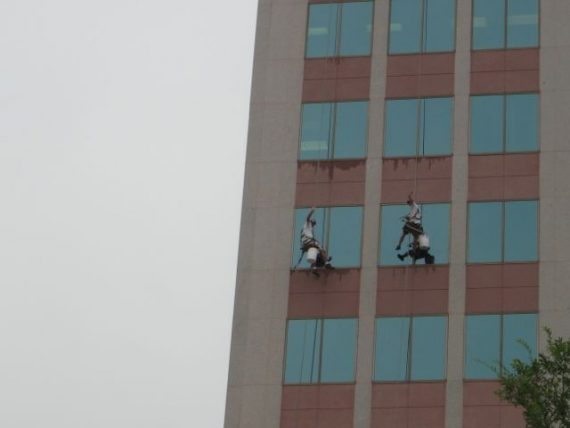 window cleaners suspended