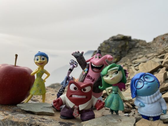 Disney Pixar Inside Out toy characters on mountain with haze