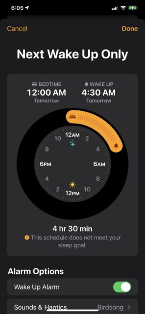 Apple iPhone alarm clock screen 
