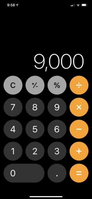 iPhone calculator image with 9,000