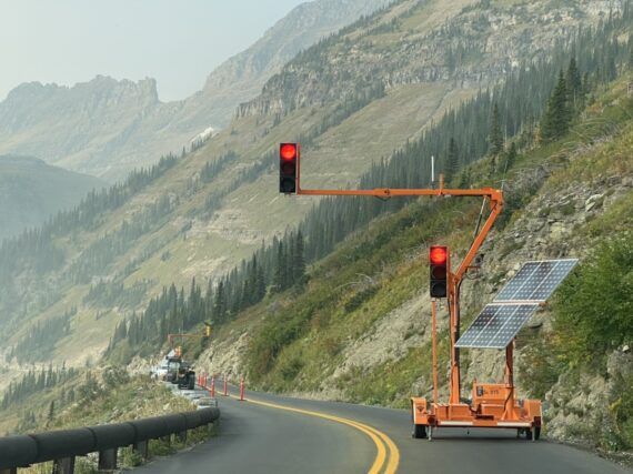 Mountain road temporary traffic light