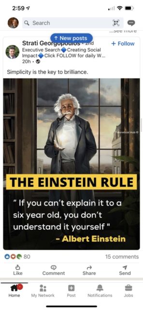 LinkedIn social media screen shot of Einstein quote