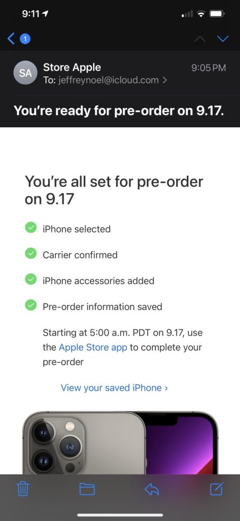 iPhone order confirmation