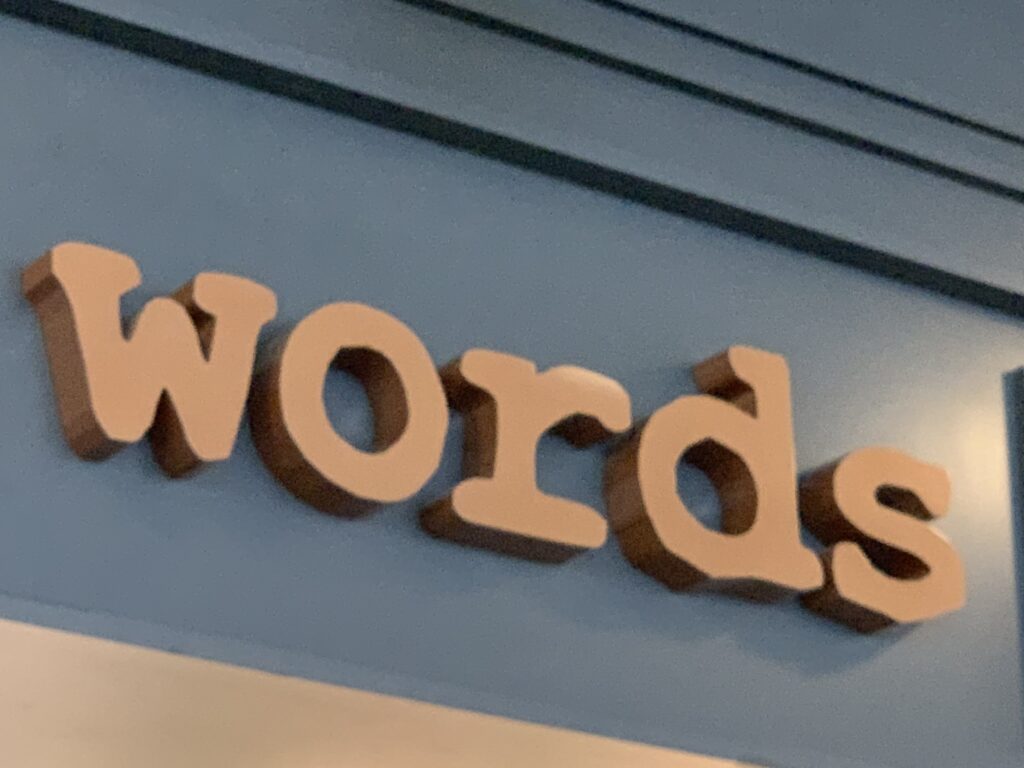 a sign with words 