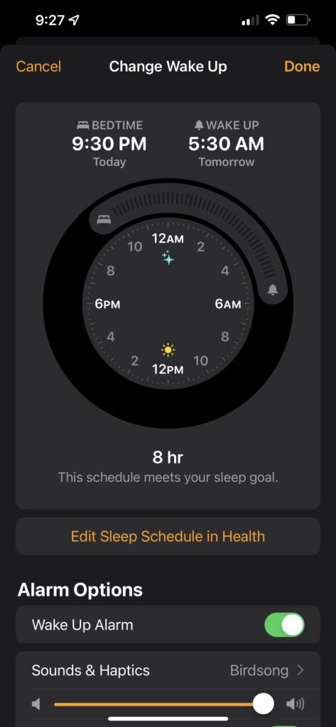 Apple Alarm clock setting