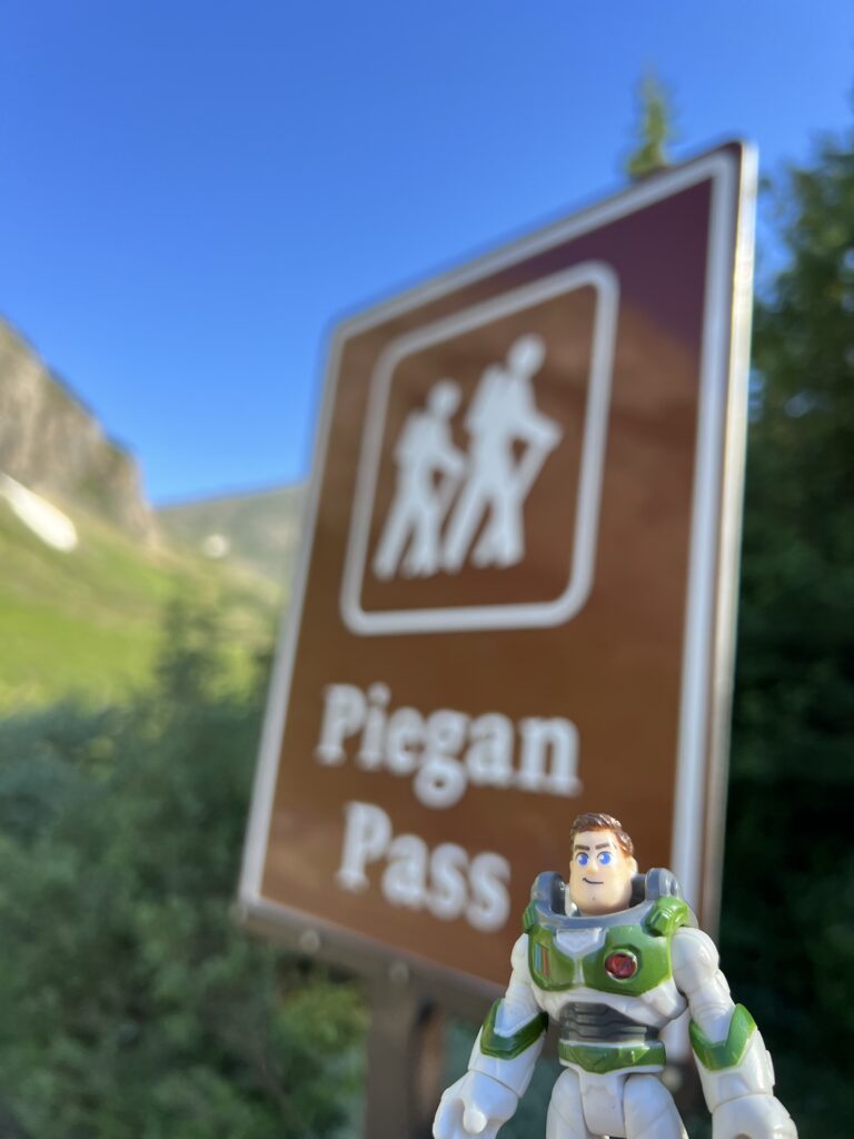Hiking trail head with Disney figurine