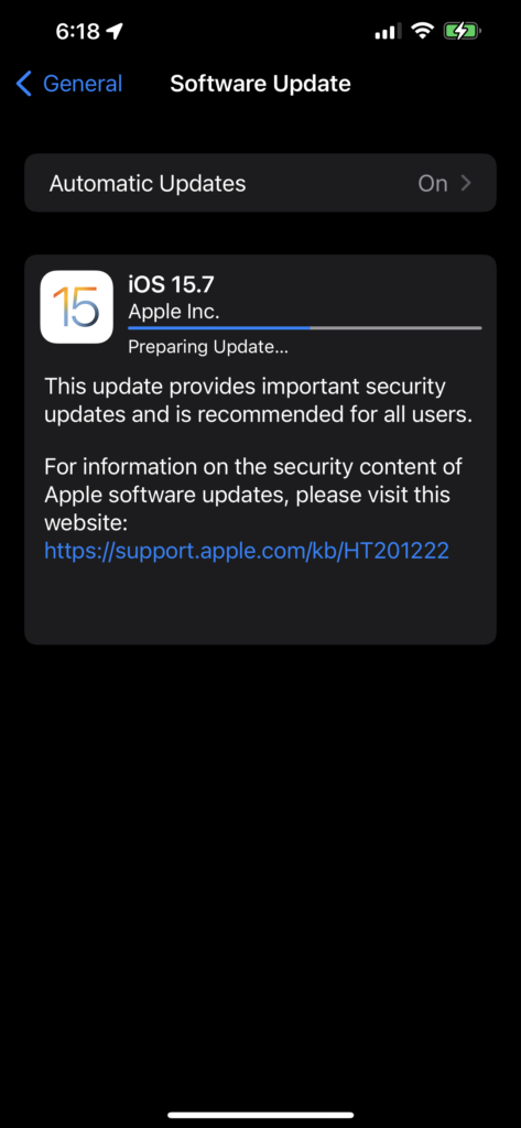 IOS update screen