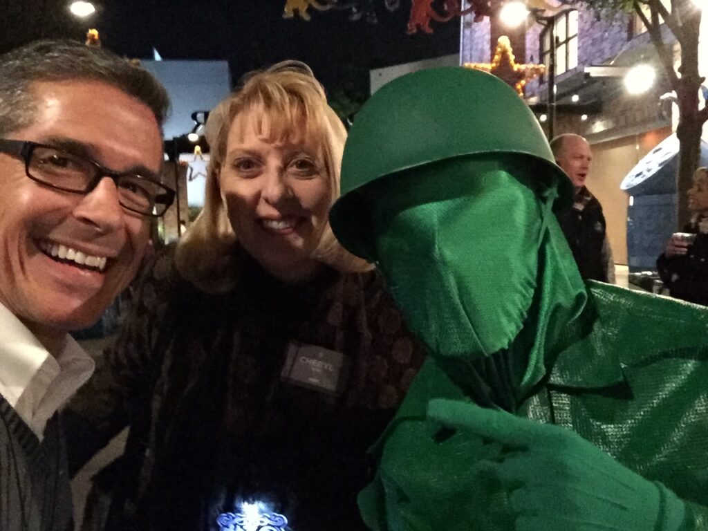 Disney leaders Cheryl and Jeff Noel with Toy Soldier from Toy Story 