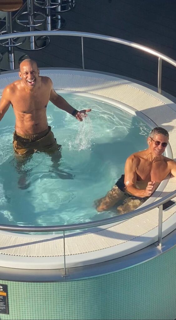Two friends in a cruise ship hot tub