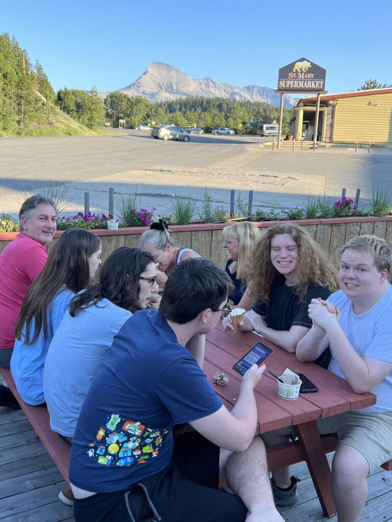 Group photo at the picnic table