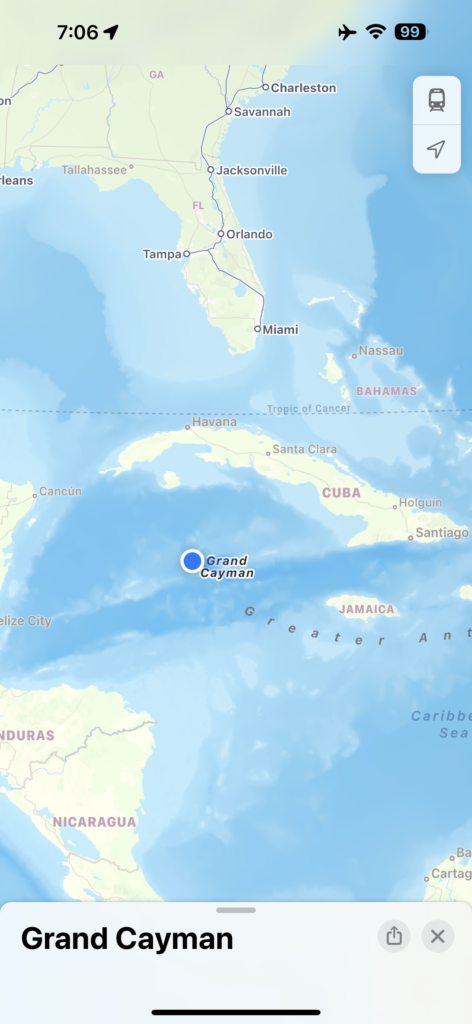 Map of Gand Cayman in Ocean