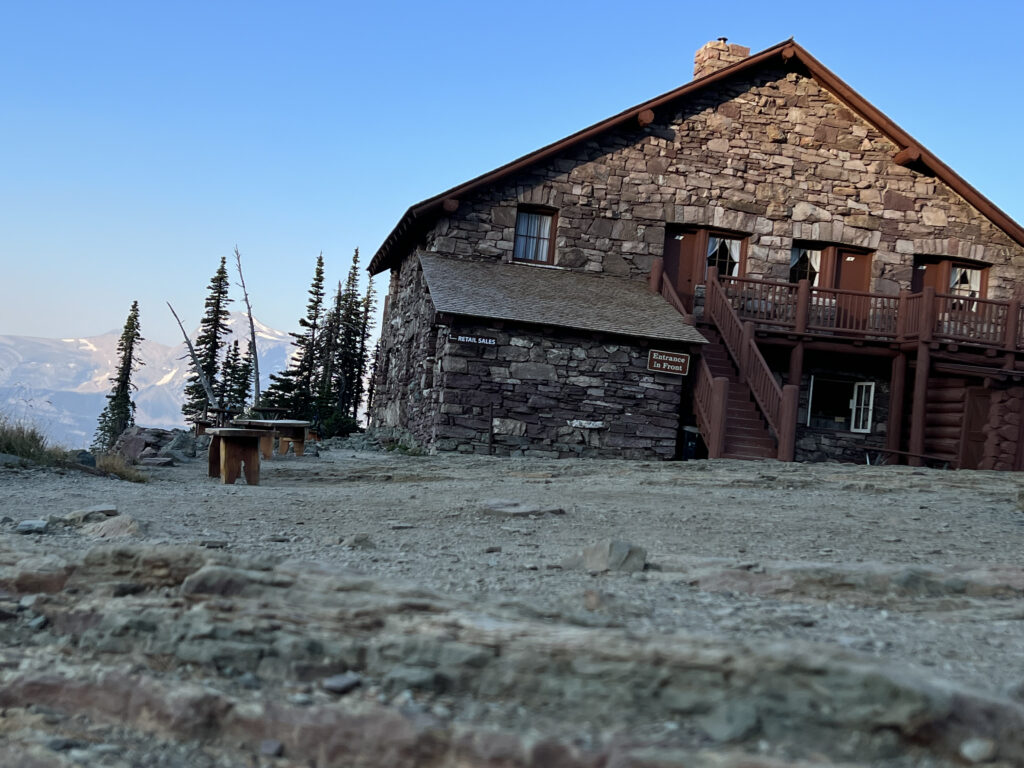 Mountain chalet at sunrise