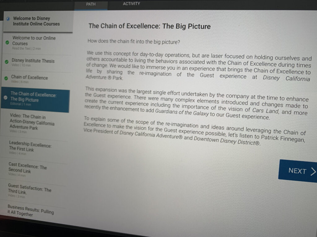 Disney Institute online class slide screen shot