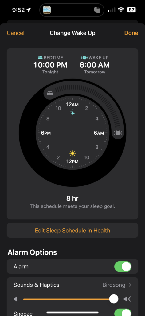 Apple alarm clock screen shot