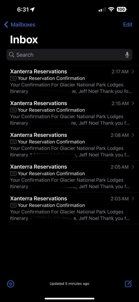 Hotel reservation email confirmations