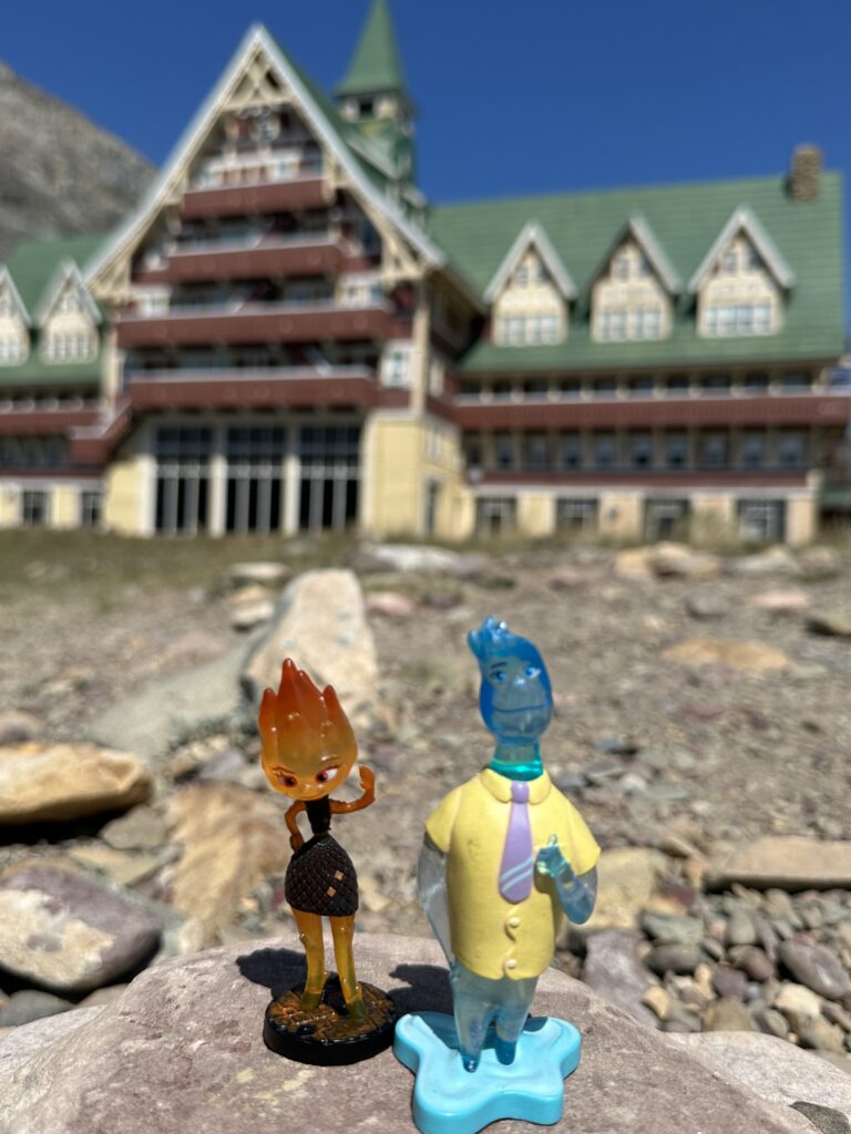 Pixar toy figurines at old mountain hotel