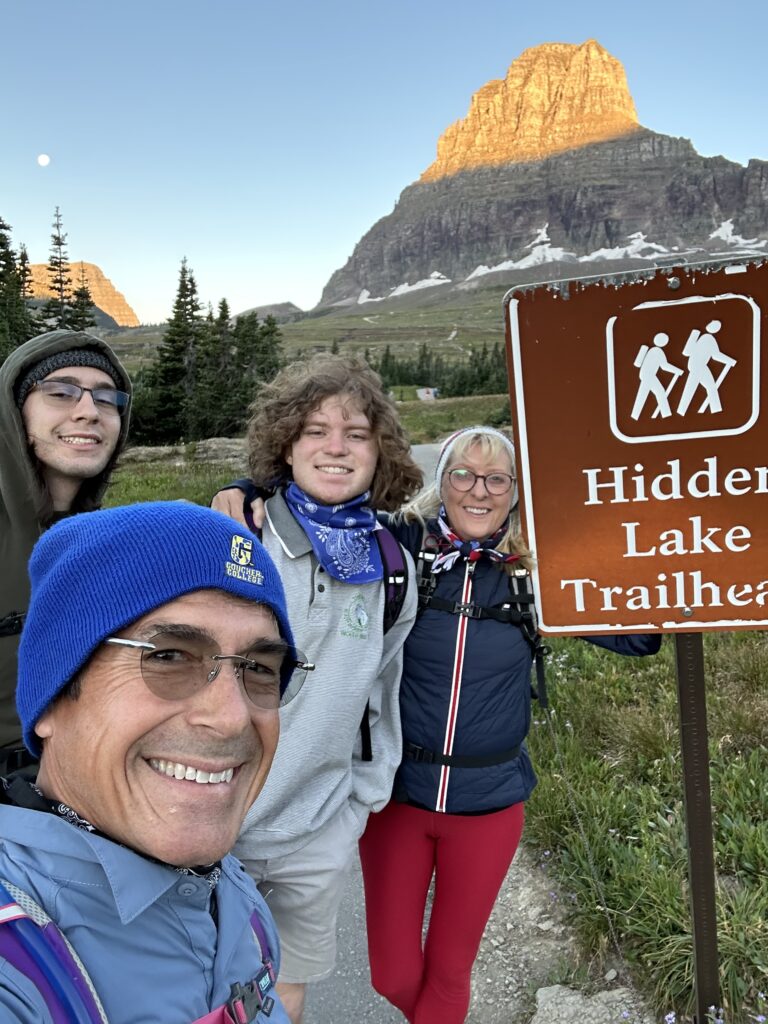 Family at national park trail head