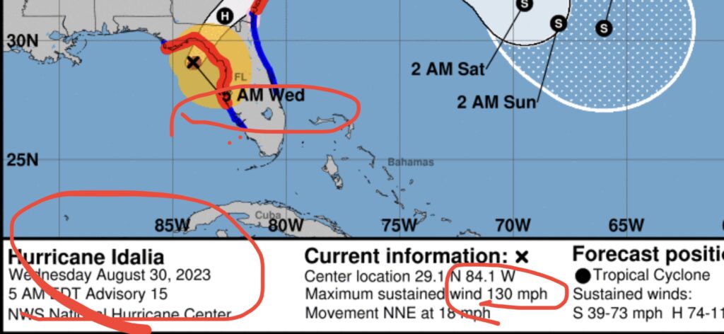 NOAA hurricane Idalia tracking screen shot