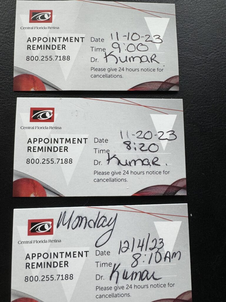 Three doctor appointment scheduling cards