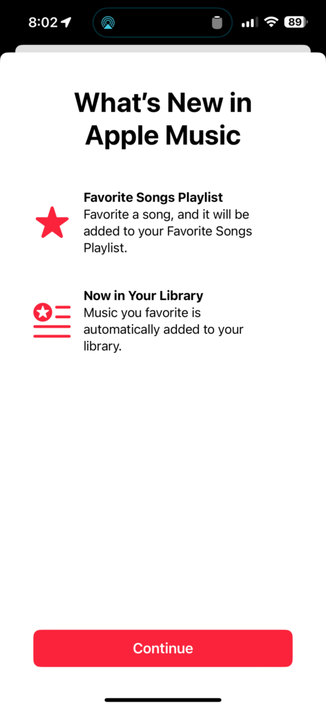 Apple Music update screen