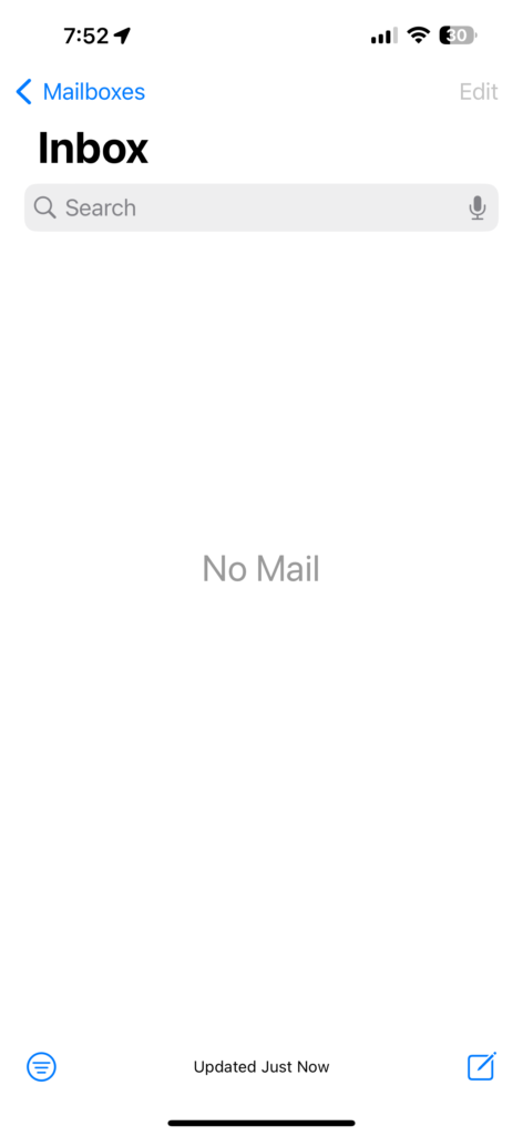 empty iPhone email inbox screenshot