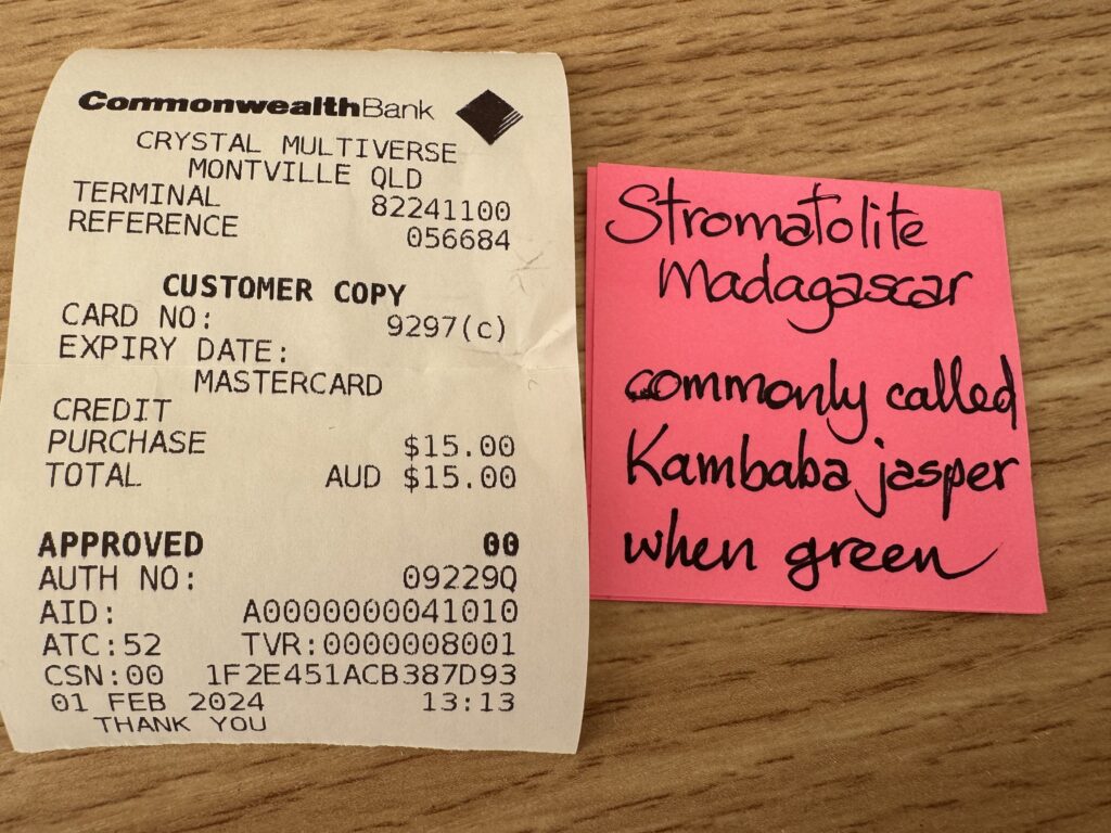 Sales receipt and post it note