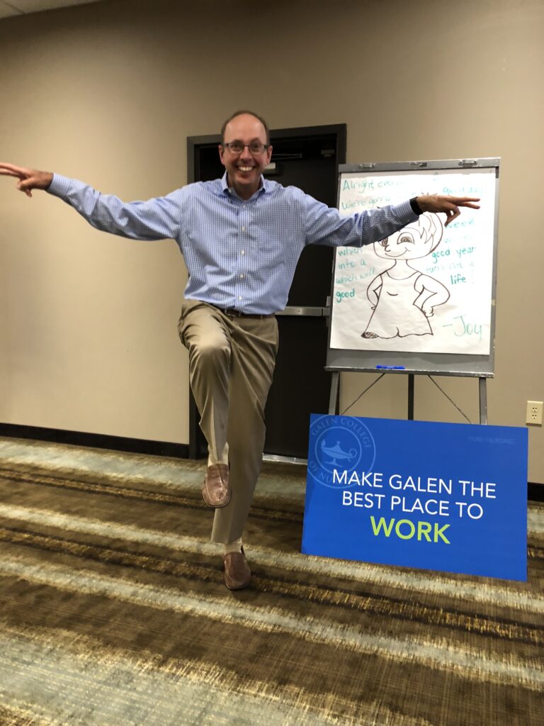 Person having fun in a classroom